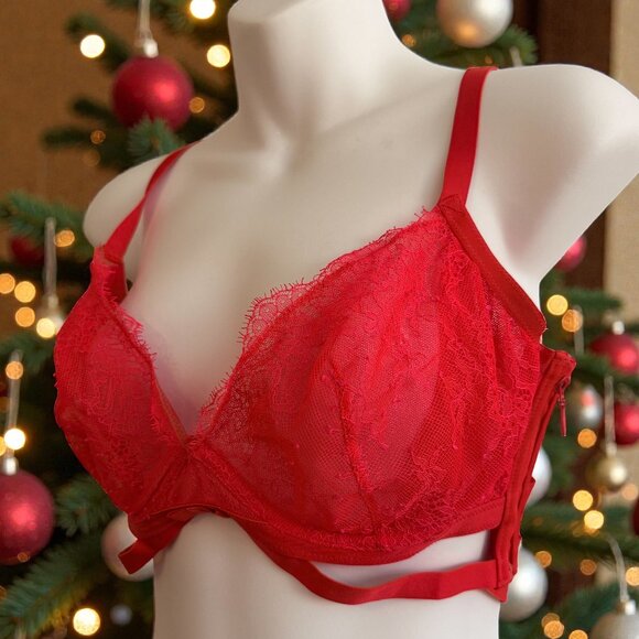 NWOT Victoria’s Secret Very Sexy Lace Strappy Bra 36DD Red Push Up Underwire - Picture 1 of 11